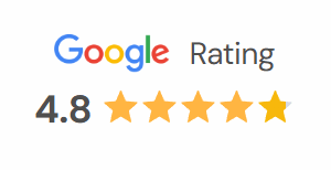 Google Rating displayed as 4.8 out of 5 stars, with five stars shown and the final star partially filled.