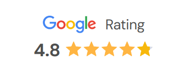 Google Rating displayed as 4.8 out of 5 stars, with five stars shown and the final star partially filled. Google Rating displayed as 4.8 out of 5 stars, with five stars shown and the final star partially filled.